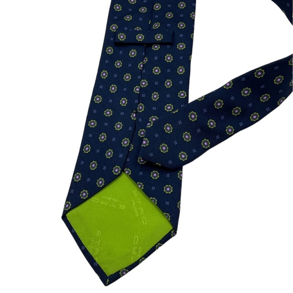 ETRO Blue Geometric Floral Silk LUXURY Tie ITALY - Picture 2 of 5